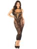 Seamless Rhinestone Lace and Net Body Con Dress - Os - Black