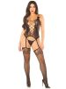 Black 2pc Cami with Attached Stockings, G-String - Os