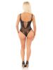 Seamless Rhinestone Net and Lace Bodysuit - Os - Black