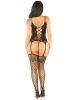 Black 2pc Cami with Attached Stockings, G-String - Os